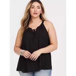 Torrid Women's Size 4X Black Georgette Split Tie Neck Tank Sleeveless Top